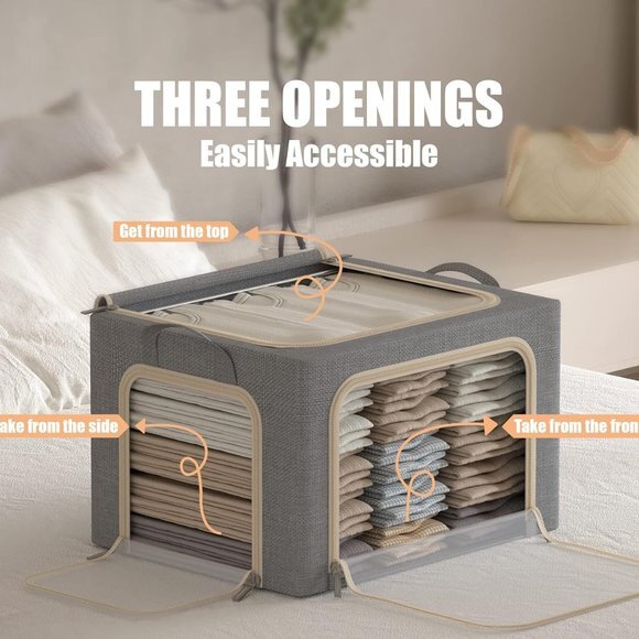 3 Openings Clothes Storage Bins with Metal Frame Foldable Storage Bin for Clothe - Picture 6 of 6